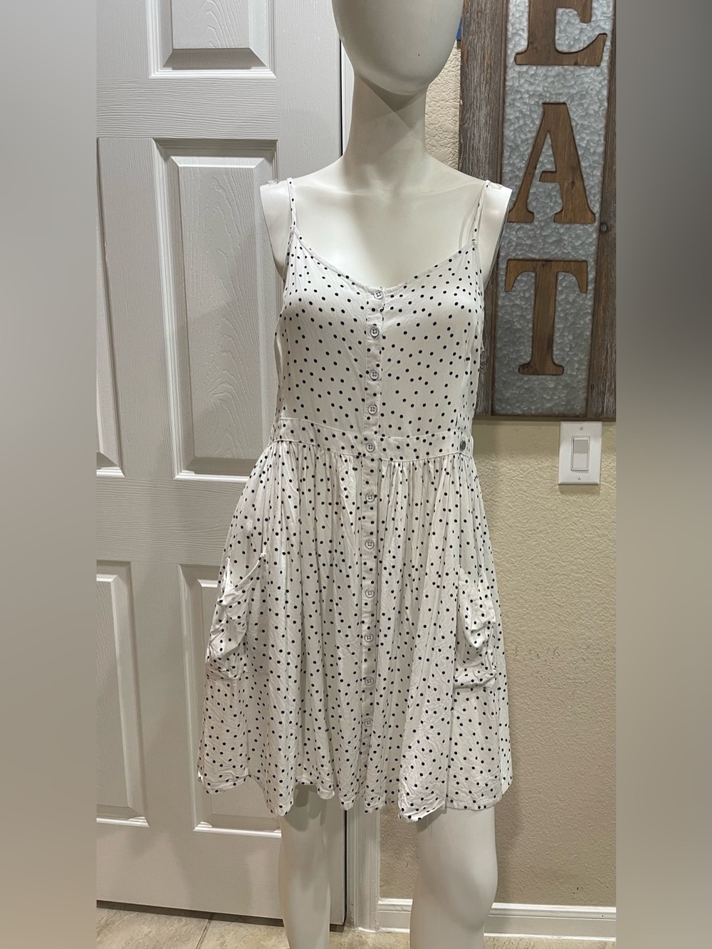Superdry The Edit Polka Dot Cami Mini Dress White Black Polka Dots  Size Medium